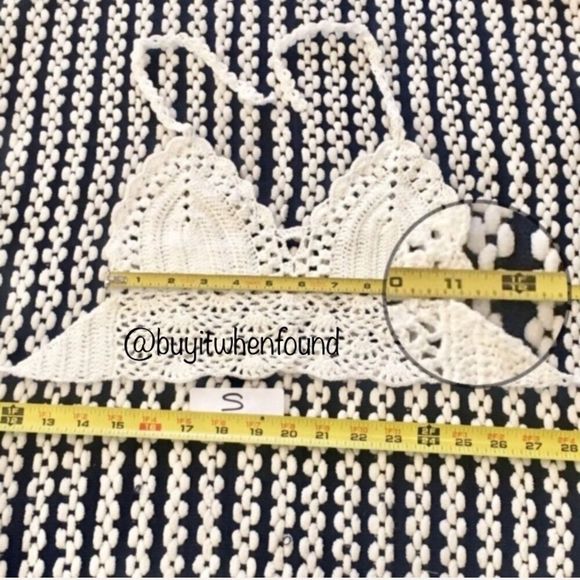 Crochet Knit Halter Bikini Top GREY GREEN SAGE M, L - Picture 5 of 8